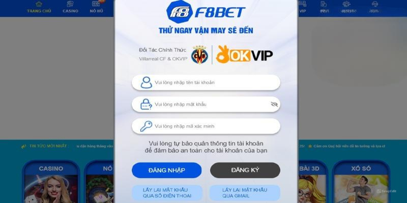 Form đăng ký tài khoản hội viên F8bet